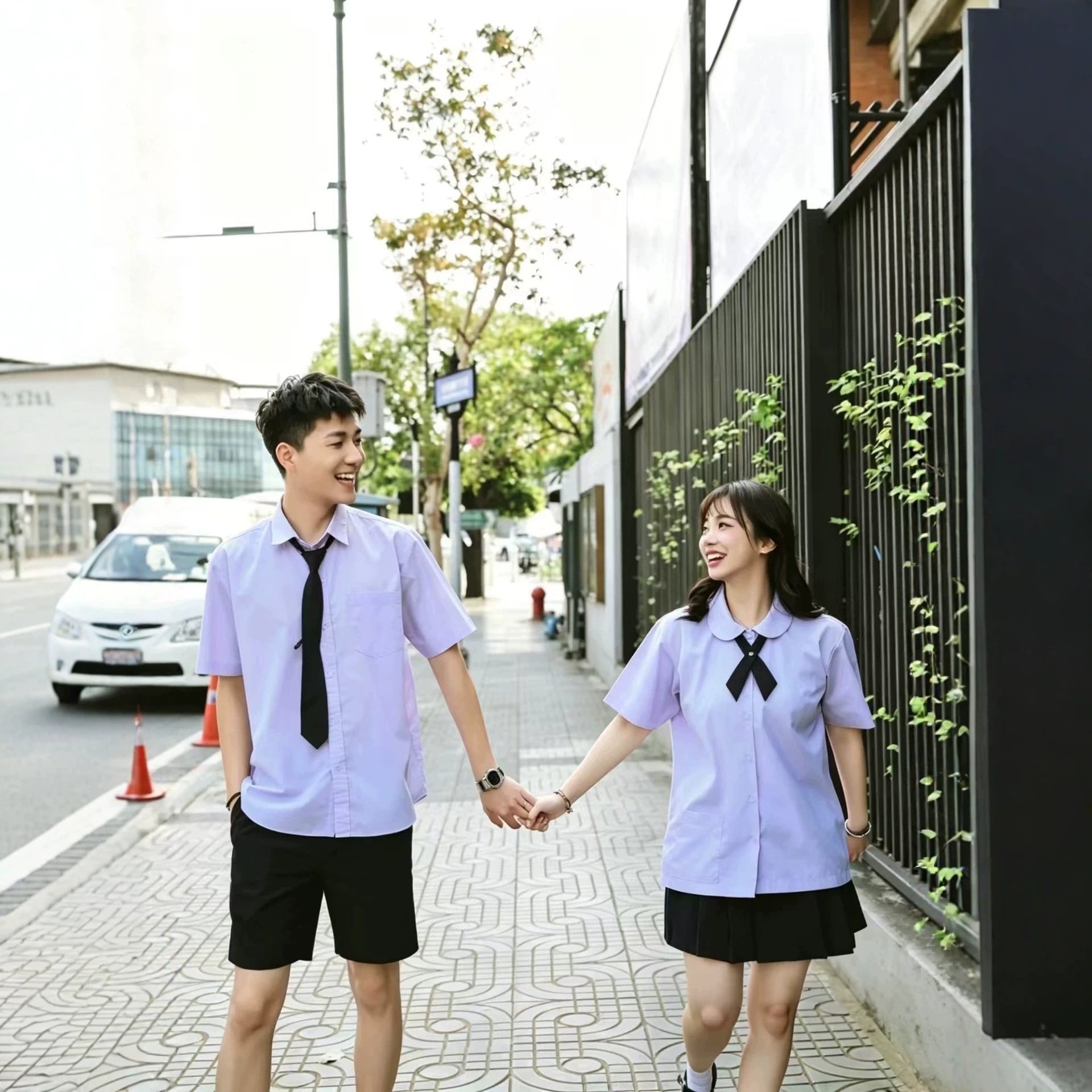 Thai school uniform Nano short-sleeve Thai-style shirt, college-style JK uniform set, class uniform for girls, summer junior and senior high school graduation uniform