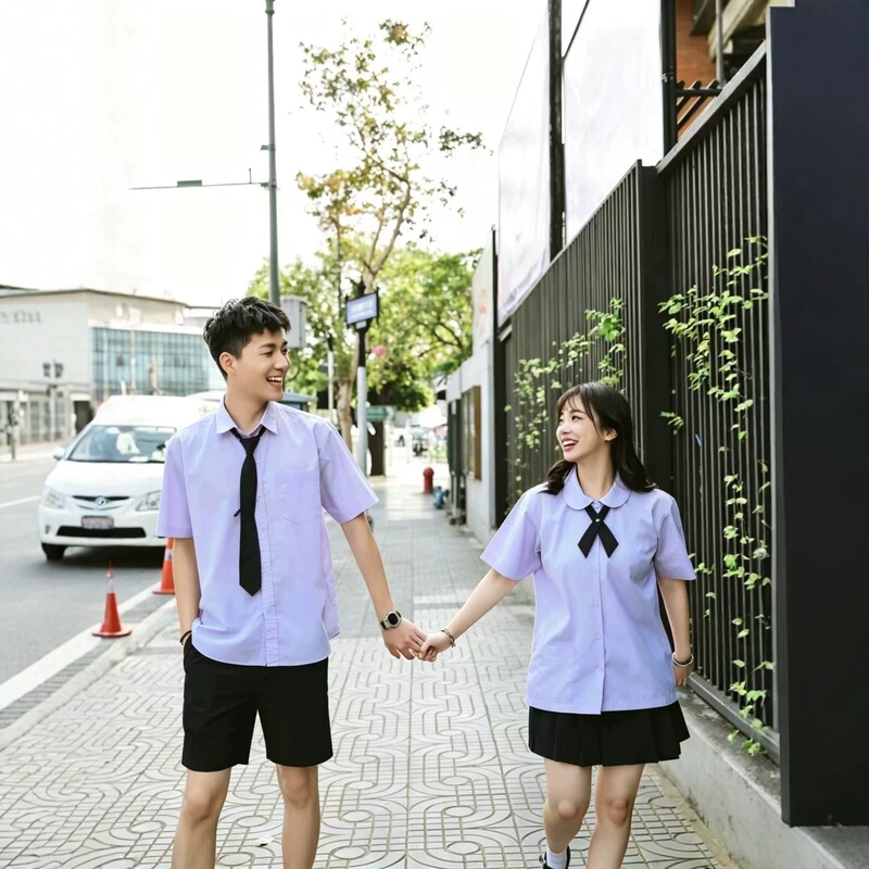 Thai school uniform Nano short-sleeve Thai-style shirt, college-style JK uniform set, class uniform for girls, summer junior and senior high school graduation uniform Thai school uniform Nano short-sleeve Thai-style shirt, college-style JK uniform set, class uniform for girls, summer junior and senior high school graduation uniform