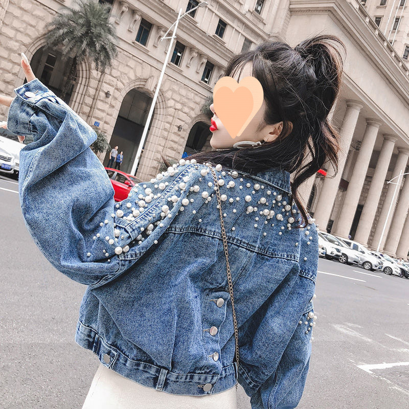 早春秋季牛仔外套女钉珠款韩版宽松学生高质量蓝色软妹秋衣女外穿