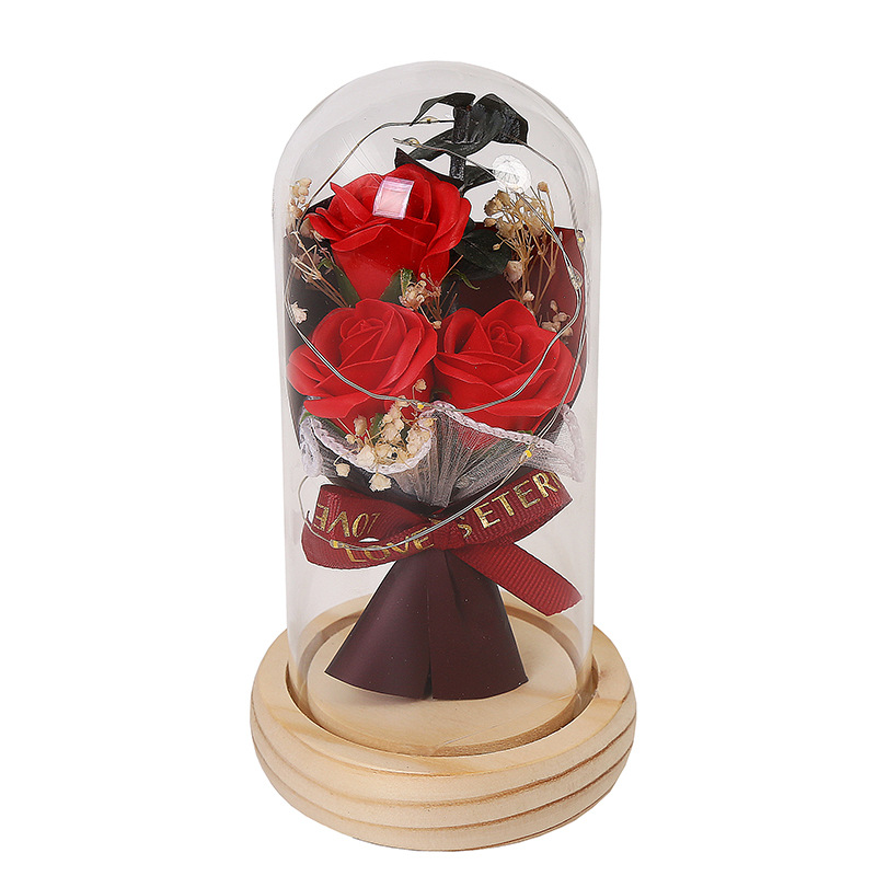 Creative Gifts Soap Roses Home Furnishings Luminous Glass Cover Valentine's Day Christmas Decoration Gifts
