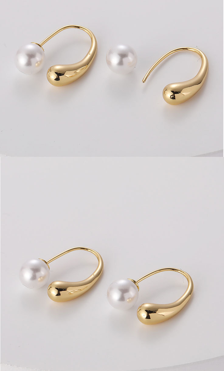 golden water droplet imitation pearl detachable copper ear hookpicture1