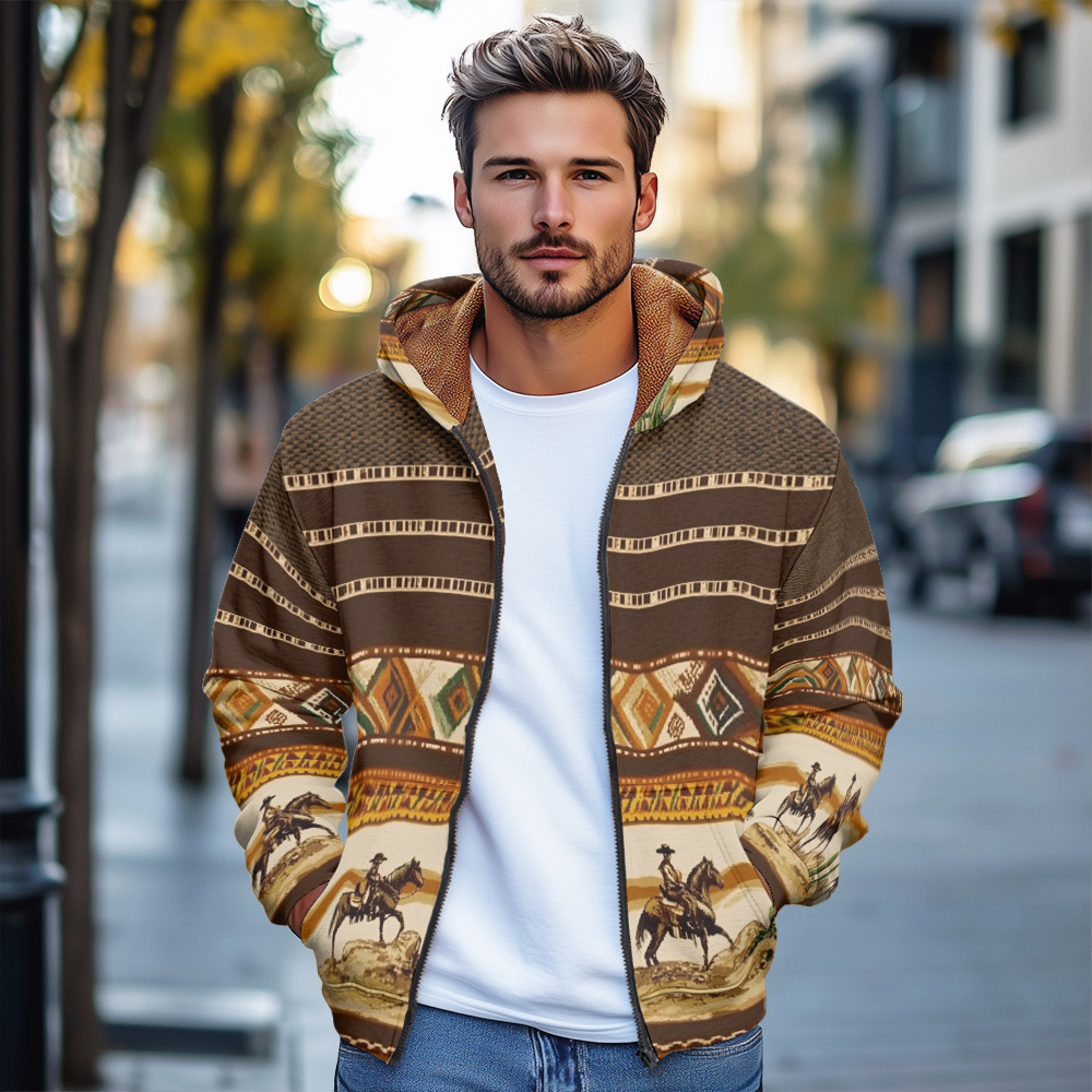 Giacca in cotone con cappuccio e cerniera da uomo invernale con stampa digitale europea D953_voghion.com