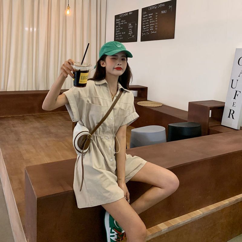 Workwear one-body shorts summer Korean style 2024 new drawstring waist slimming cool salt style wide leg casual pants for children