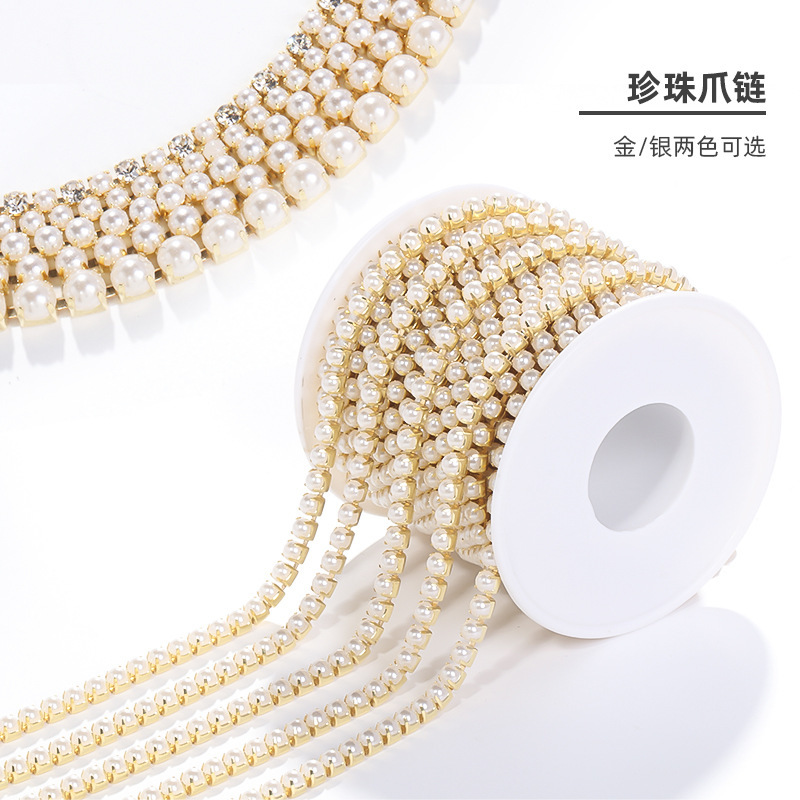 10 Yard Nail Art Pearl Claw Pearl Metal silver gold Diamond Chain Fancy Chain DIY shoes bag dress Jewelry Accessories Mobile Phone Sticker Drill