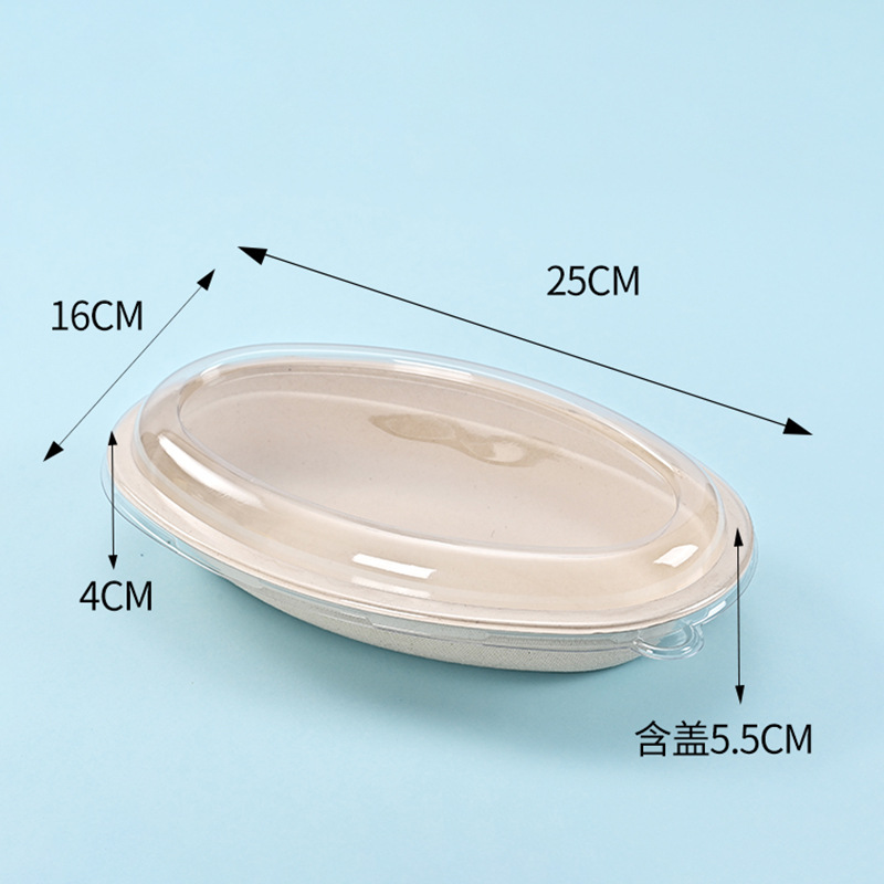 Disponible 800ml caja de comidas elíptica de borde recto para reducir la grasa ensalada de comida ligera tazón de pasta caja de embalaje doméstica