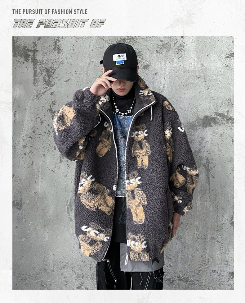 Abbigliamento maschile Giacca alla moda in lana d'agnello Giacca da orso robot Cappotto in cotone con spalle cadenti larghe_voghion.com