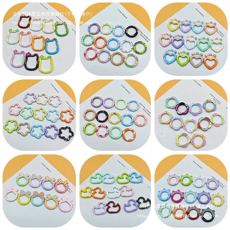 スプリングリングキャンディーカラースプリングバックルアクセサリーカラフルな愛ペイントブックリングカードリングキーホルダーオープン diy ジュエリー|undefined