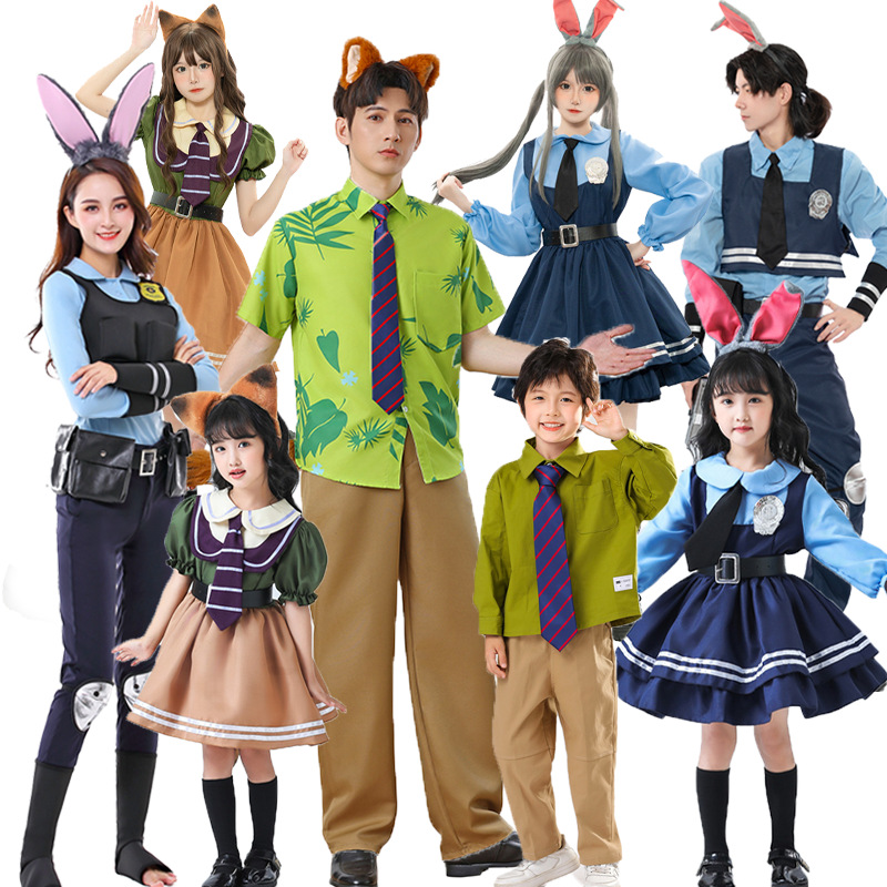 Crazy Animal Halloween Suit Adult Child Female Parent Judy Rabbit Nick Fox Police Officer cos Suit Full Set