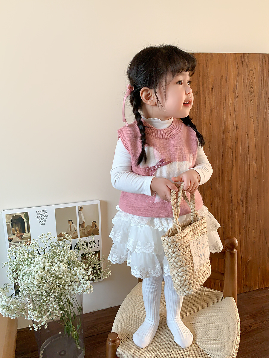 Sugar Pear ropa infantil chaleco de punto de niña primavera 2025 nuevo chaleco de lana coreano ropa de bebé