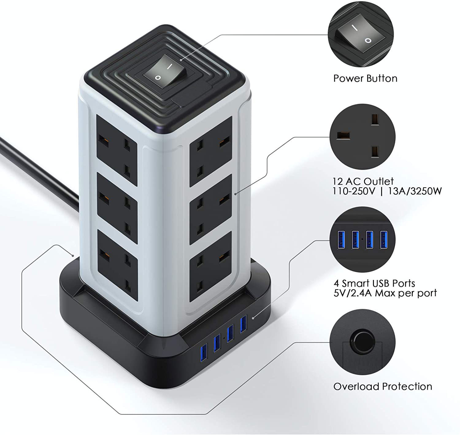 英规塔式插座立式插座usb充电插座多功能插座创意插座智能插座