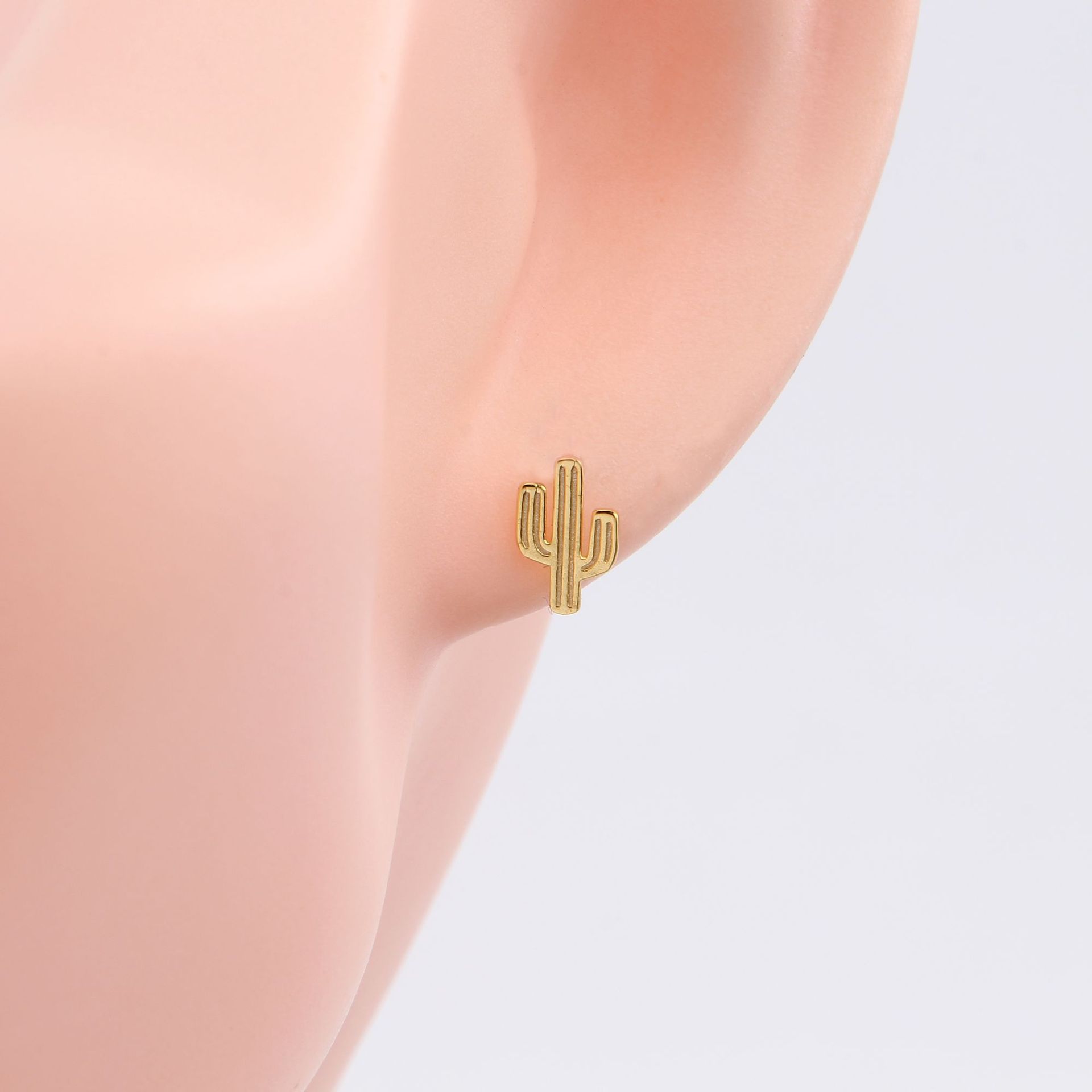 1 Pair Simple Style Cactus Sterling Silver Plating White Gold Plated Gold Plated Ear Studs display picture 3