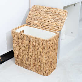 亚马逊草编收纳筐桌面杂物收纳盒客厅垃圾桶卫生间废纸篓垃圾筐