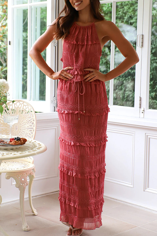 81g Weight Sleeveless Sleeve Length Polyester, Chiffon Fabric Type Skirt Co-ord Set Sets Type 2 Pieces Set Quantity Holiday Occasion Round Neck Neckline Comfort Function Regular Fit Fit Type Solid Color Pattern 2025 Spring and Summer Season Women's Gender Vacation Style Holiday Women's Vacation Solid Color Polyester Chiffon Skirt Co-ord Set Skirt Sets 1