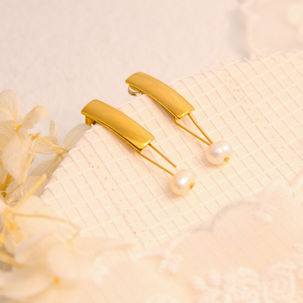 Plating Design Simple Style Style 1 Pair Simple Style Rectangle Freshwater Pearl Titanium Steel Plating Drop Earrings