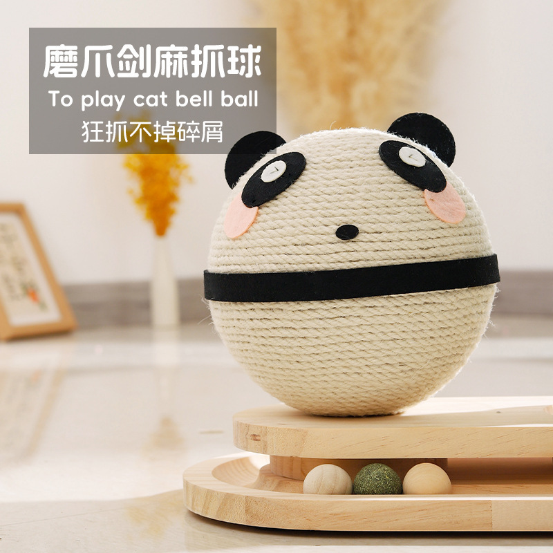 Marco de escalada para gatos, estante para gatos, tablero de agarre para gatos, plato giratorio para gatos de panda de doble capa en caja, poste de juguete para gatos, juguete para gatos