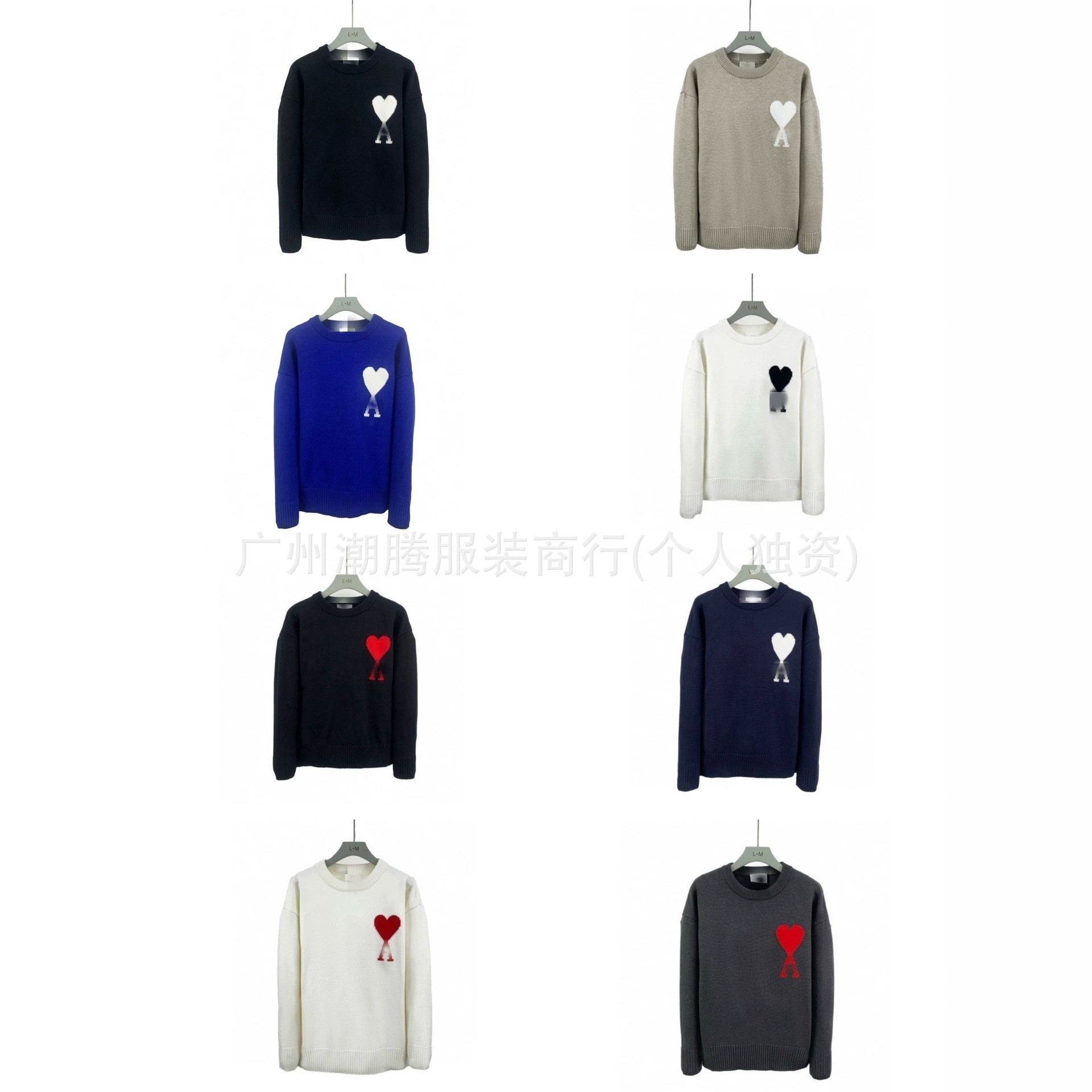 Cross-border AM heart-patterned sweater, classic round-neck jacquard pullover knitwear, loose and casual, unisex, trendy brand inner wear