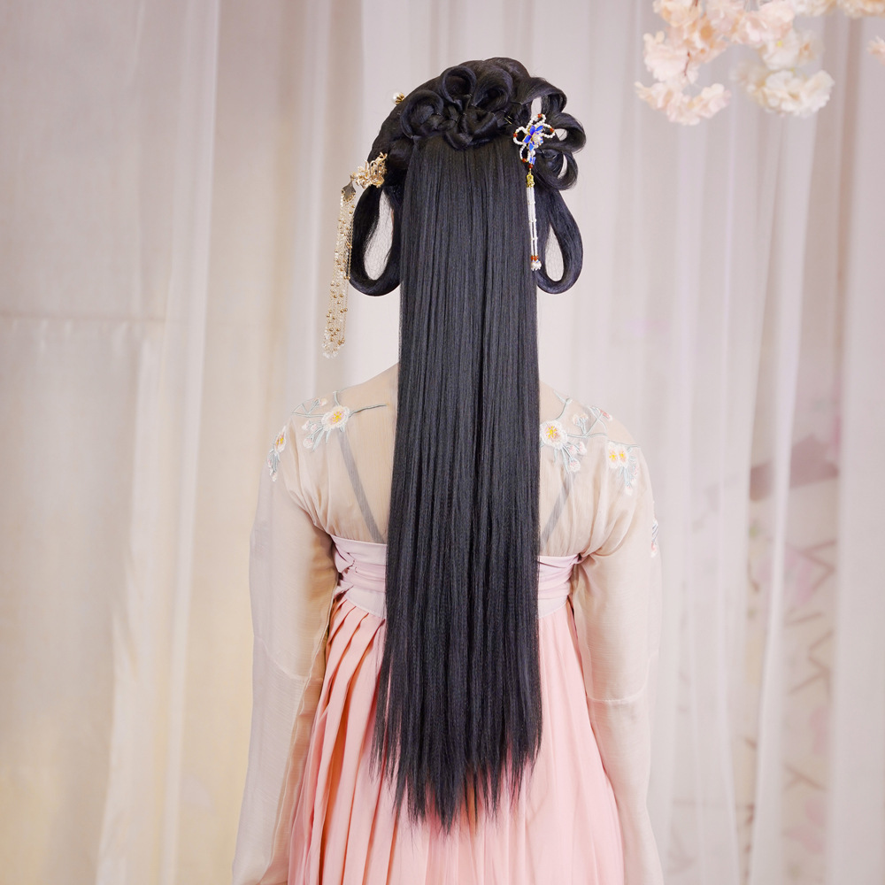 Peruca de seda de milho estilo antigo para trajes tradicionais