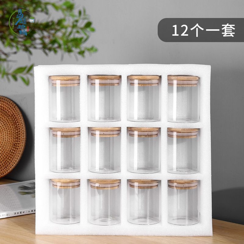 竹蓋12点セットガラス缶真珠綿セット調味料ドライフルーツ収納ケース高ホウ素シリコン耐熱収納ケース卸売り|undefined