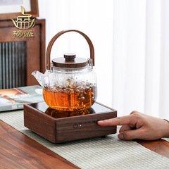 2F胡桃木電陶爐煮茶器玻璃燒水壺白茶煮茶壺小型全自動茶爐套裝
