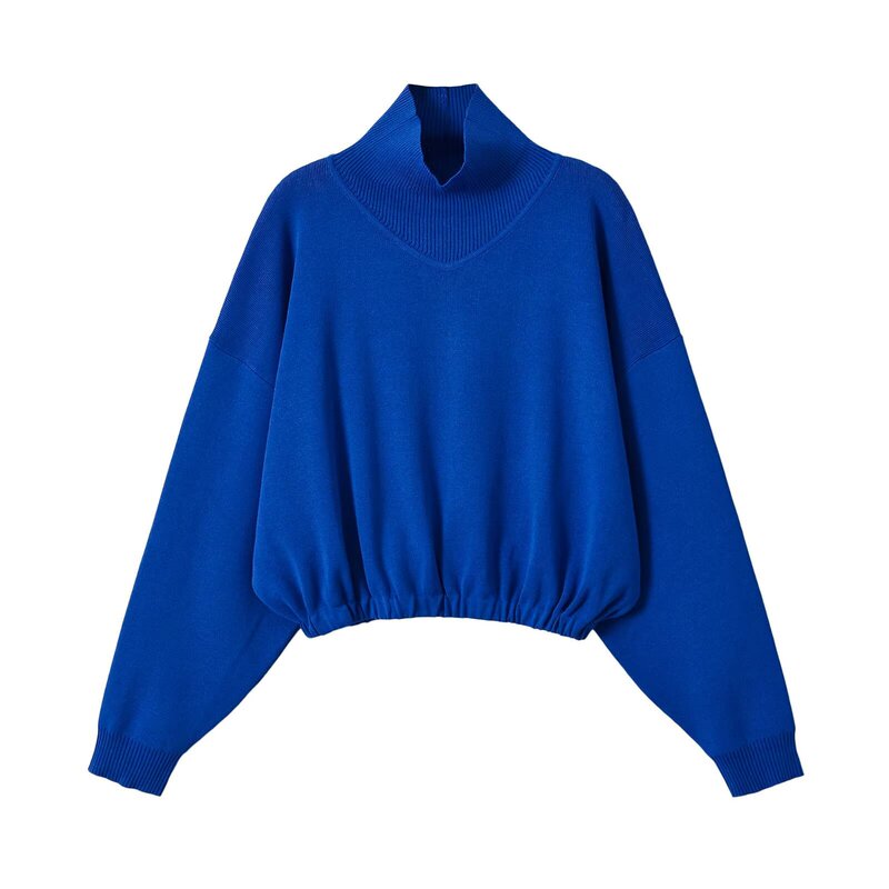 MYST&ZA Autumn New Women's Fashion Simple Loose Long-Sleeve Stand Collar Solid Color Casual Puff Knit Sweater 8146008