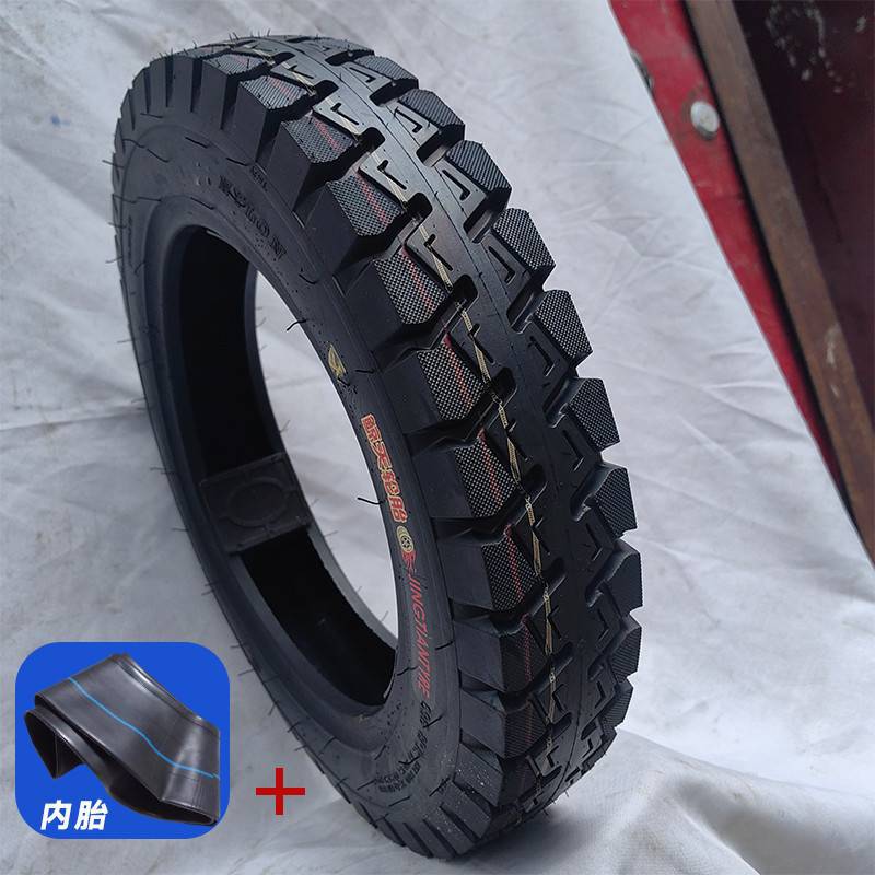 외부 타이어 + 내부 튜브 [브레이크 및 크랙 패키지 반품 및 교환] - 3.00-12 강체 플랫 와이어 8겹 두꺼워짐 [초두꺼움]