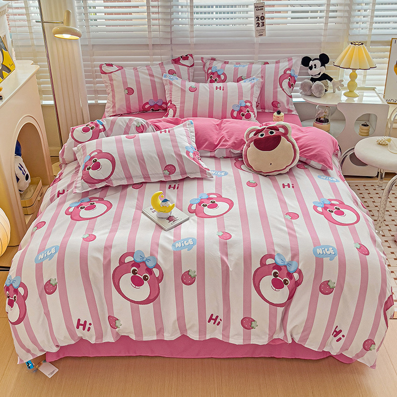 Disnie Cartoon Juego de cuatro piezas Dormitorio de estudiantes Juego de sábanas de tres piezas Dormitorio individual y doble Juego de cuatro piezas de algodón lavado