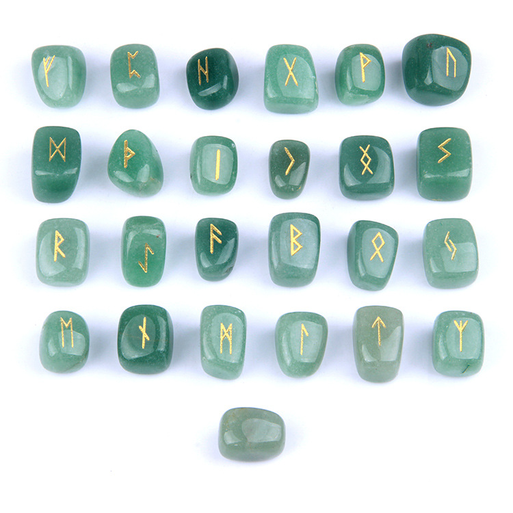 A Set Of 25 Natural Semi-precious Crystal Rune Stone Carvings display picture 1