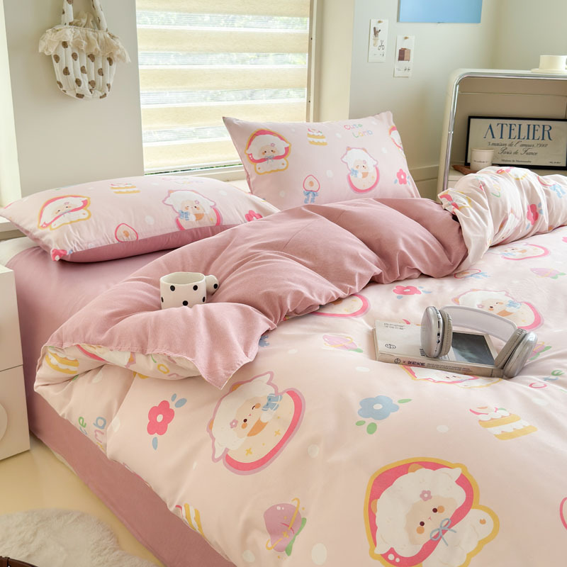 Four-Piece Bed Sheet Set, Quilt Cover, Winter Single Student Dormitory Three-Piece Set, Brushed Single-Piece Quilt Cover, Cartoon Bedding