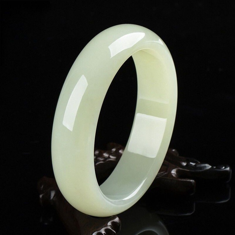 Vòng tay ngọc bích Hetian tự nhiên Tân Cương – dòng ngọc dương chi bạch ngọc, đường kính trong 51–66 mm — [Màu xanh nước hồ tự nhiên] Chỉ có một đời người mẫu thông thường, một tác phẩm điêu khắc bậc thầy về quặng thô chi tiết 2
