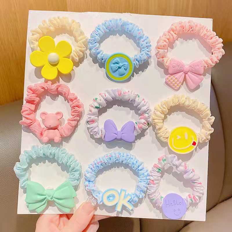 Amor banda para el cabello infantil tela plisada accesorios para el cabello de dibujos animados pequeño fresco alto elástico lunares intestino delgado anillo cabeza de bola cuerda hembra