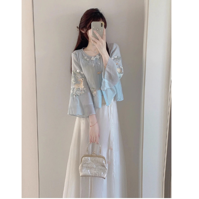 New Chinoiserie National Style Horse Face Skirt Suit for Women Summer 2024 New Tang Suit Chinoiserie Women's Clothing Improved Han Dynasty Adult New Chinoiserie National Style Horse Face Skirt Suit for Women Summer 2024 New Tang Suit Chinoiserie Women's Clothing Improved Han Dynasty Adult