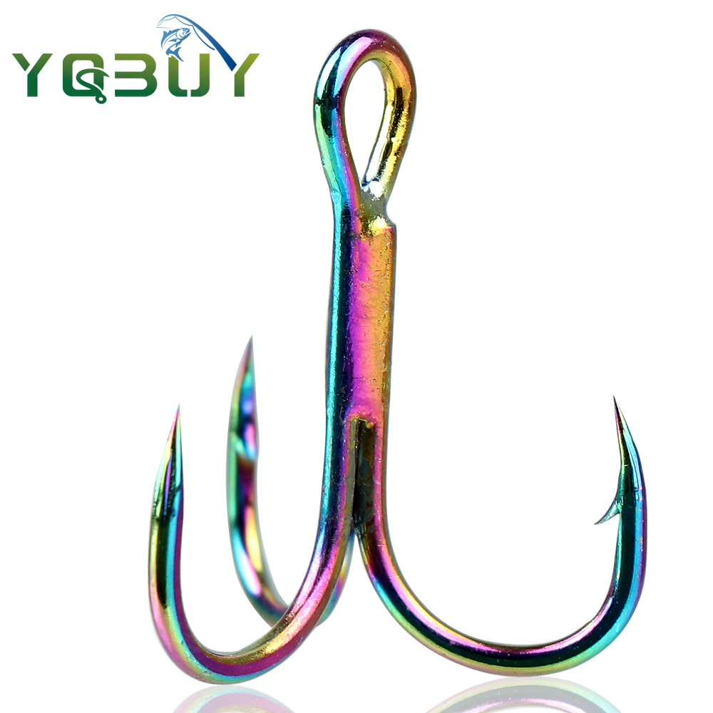 彩色亮镍色三本钩路亚配件垂钓用品加强打扁血槽三本钩锚钩