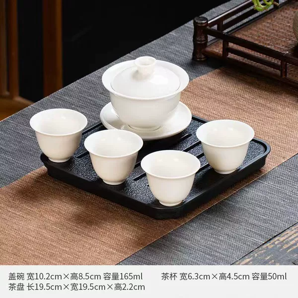 Mutton fat jade set + small square tea tray ♜