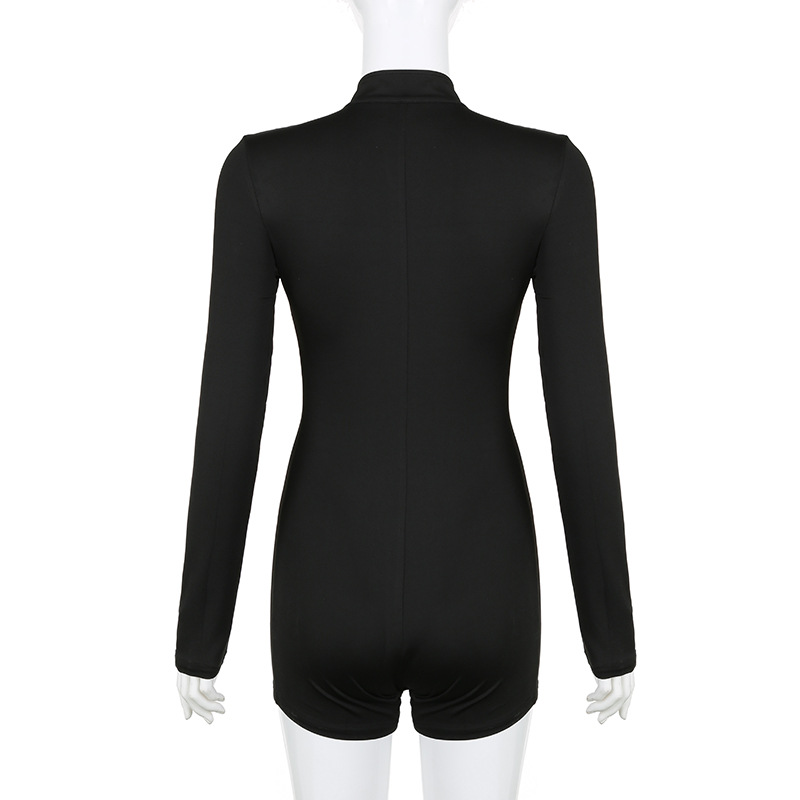 Street Stand Collar Split Zipper Tight Shark Jumpsuit Autumn Sports Casual Long Sleeve Sexy Top