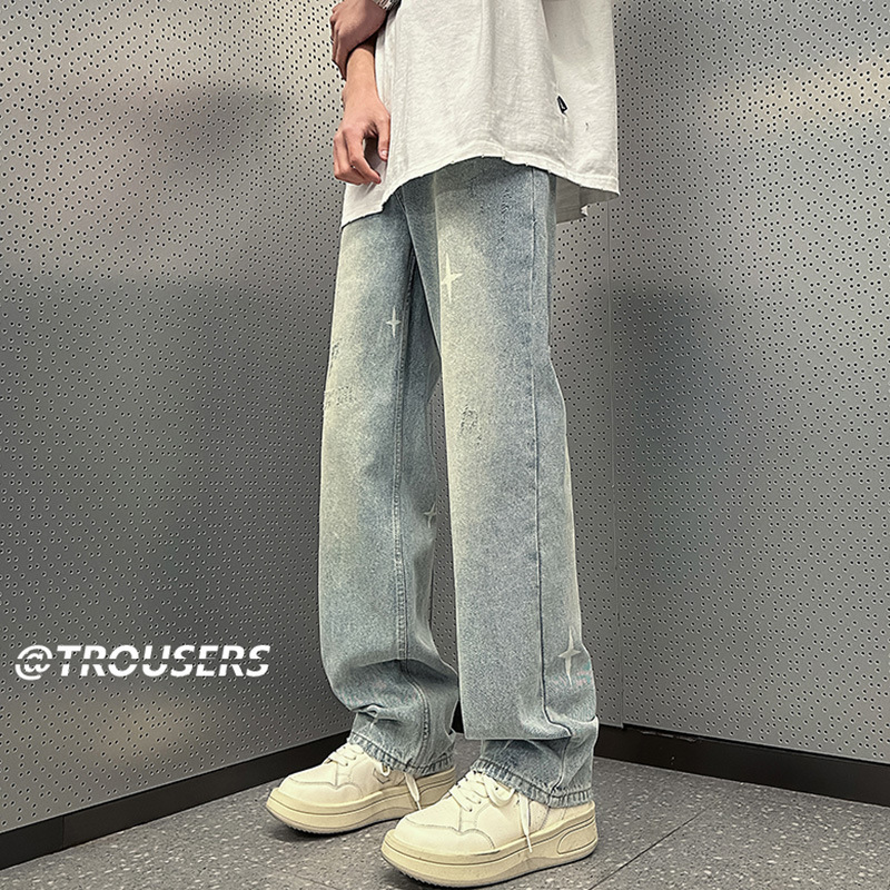 Men's Washed Retro Denim Jeans Straight Leg Loose Fit High Street Style Slimming Long Pants Trendy Casual Wear_mkmklike.com