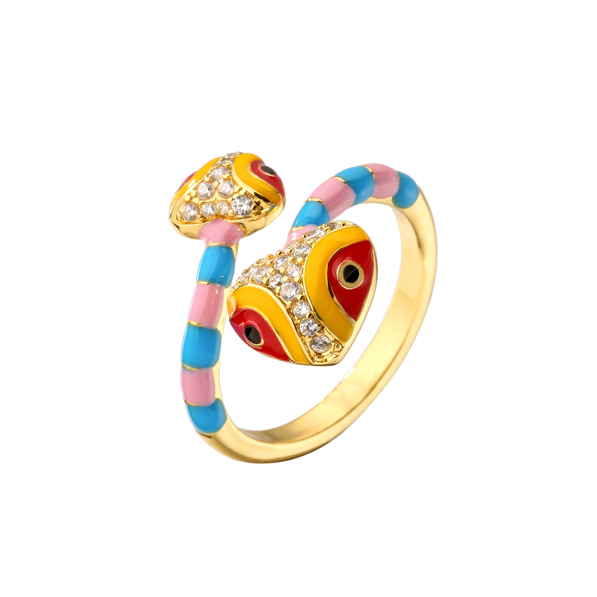 Heart-Shaped Snake Head Dripping Oil Ring Open Double-Headed Snake Eye Ring