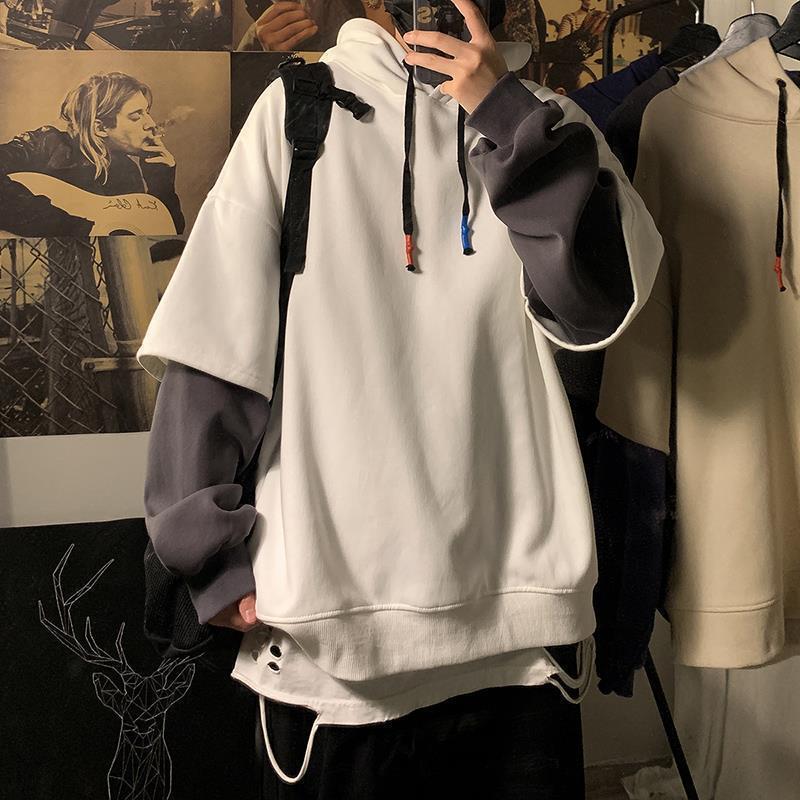 Fake Two-piece Sweatshirt Men's Hooded Autumn and Winter Fashion Brand Ins Hip-hop Top Autumn oversize Niche High Street Jacket