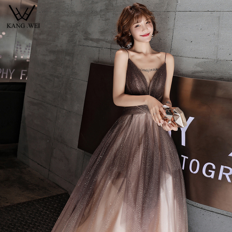 Vestido de noche para mujer 2025, nuevo vestido largo elegante con tirantes y diseño sin espalda para anfitriona de banquete