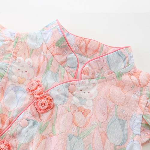 Children's 2024 Summer Newborn Baby Girl One-piece Romper Baby New Chinese Style Plate Button Triangle Bag Fart Clothes 3115
