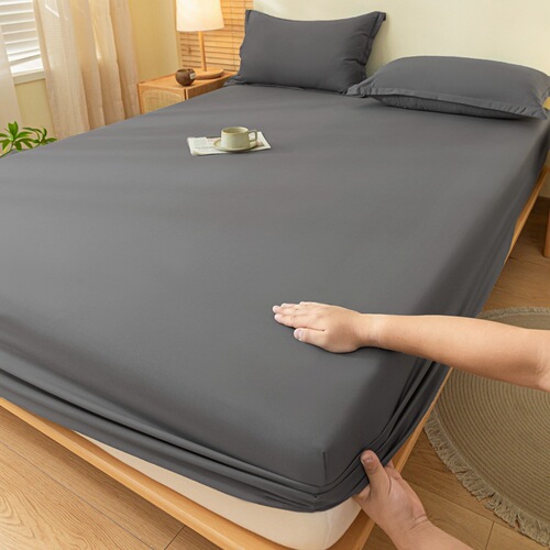 Solid Color Flocked Single Double Bed Sheet Comfortable Skin-Friendly Cotton Single Double Bed Cover Mattress Dustproof Protective Cover Washable Cotton