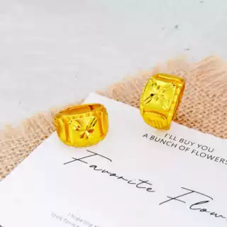 铜合金轻奢高级感仿真金车花米字戒指男士金店同款夸张复古食指戒