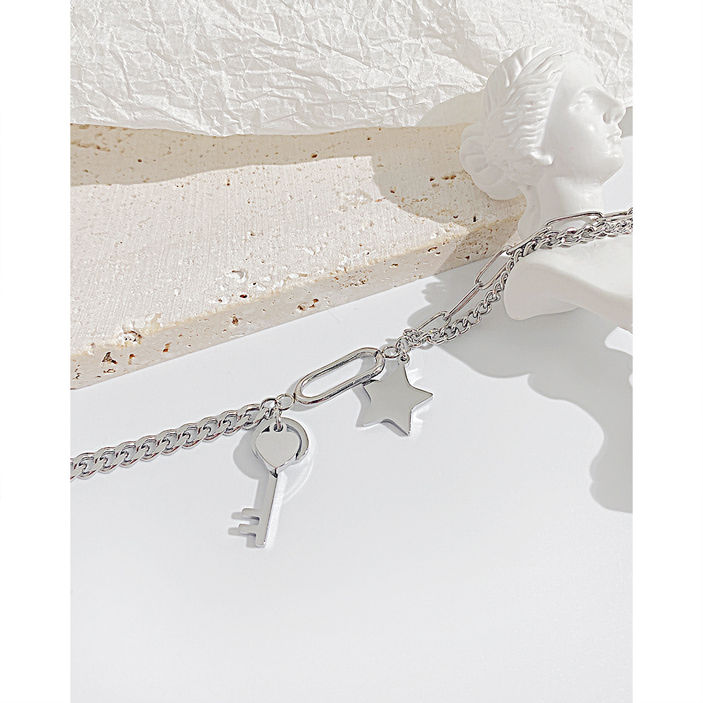 Simple Style Pentagram Key Stainless Steel Bracelets Layered Plating Stainless Steel Bracelets