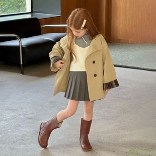 Girls Casual Windbreaker Jacket 2025 Autumn New Children's Style Mid-Length Korean Style Autumn Clothing Girls Windproof Jacket