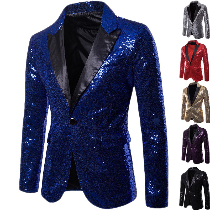 Giacca da blazer impreziosita da paillettes dorate lucide Giacca da uomo da discoteca Prom Suit Blazer da uomo Costume Homme Abiti da scena per cantanti_voghion.com