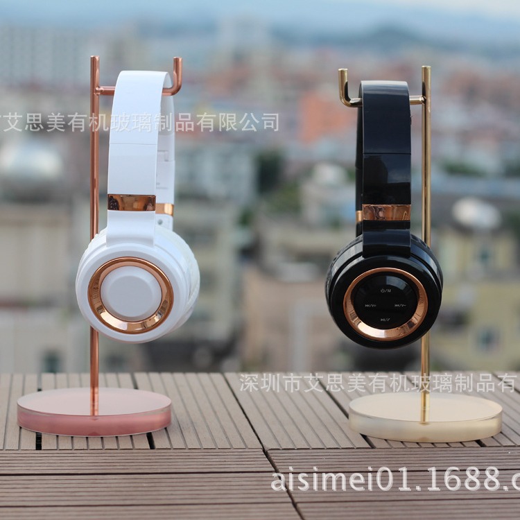 土豪金玫瑰金底座加大耳机架 亚克力耳机展示挂架生产工厂
