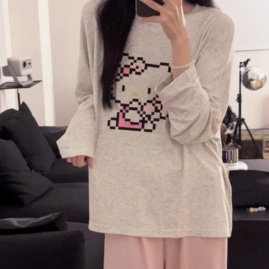 Пижама «Hello Kitty» осенняя, длинный рукав и брюки, милый принт, 2 предмета (M–XXL)