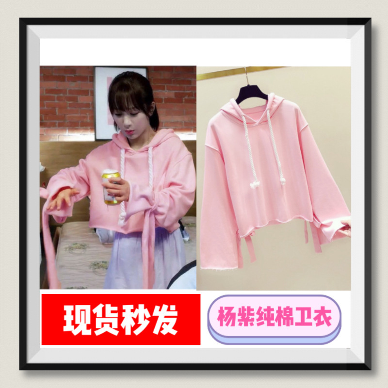 Yang Zi's Same Style [Pink Peach] Drawstring Hooded Sweatshirt for Women 2023 Autumn New Style Lazy Style Pink Top