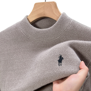 Middle-Aged Men's Fleece-Lined Thick Sweater Winter New Warm Fashion Half-High Collar Knit Top Wholesale