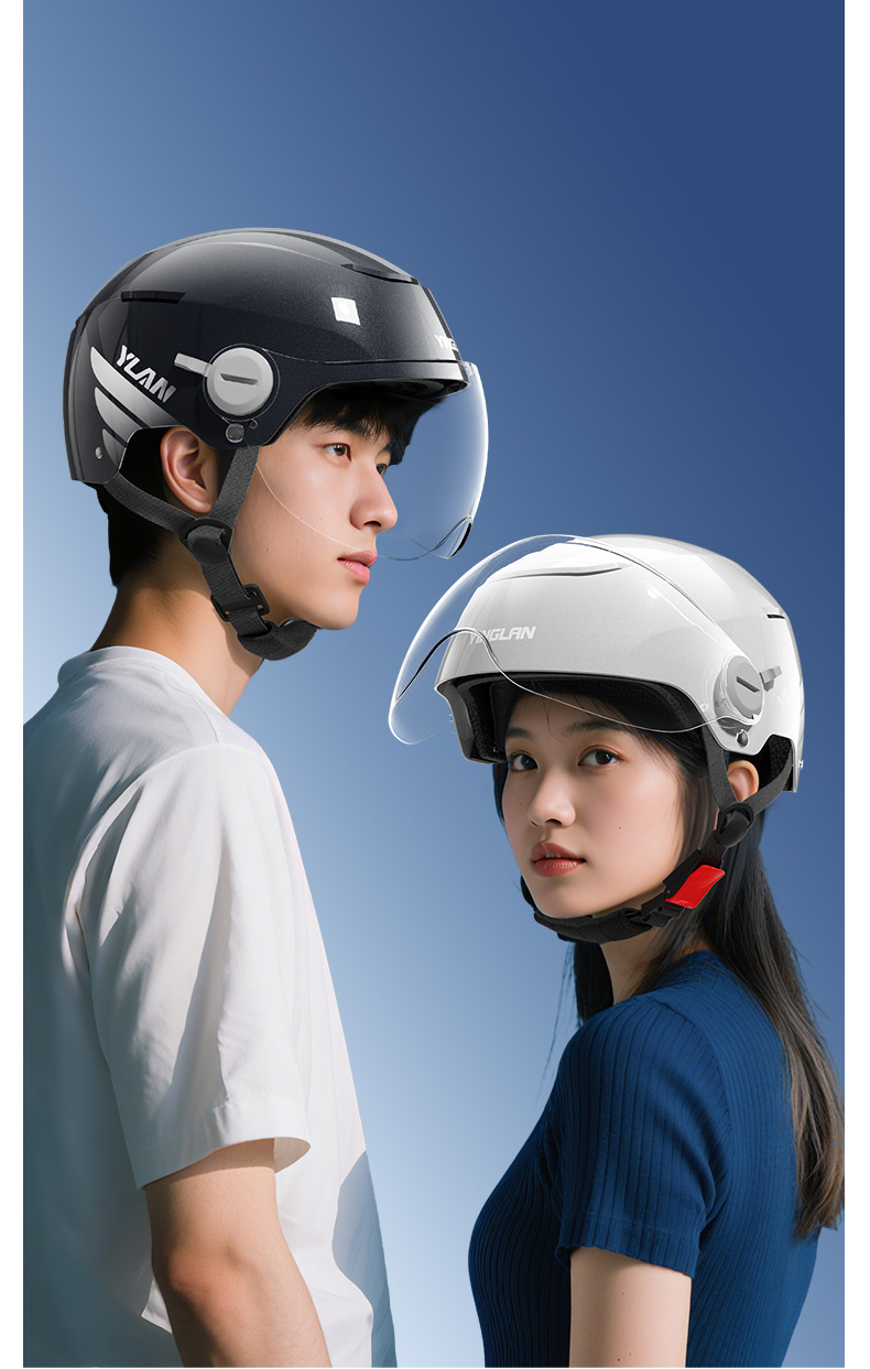 Yinglan Helmet Men's Electric Vehicle 3C Certified Summer Sun Protection Lightweight Double Mirror Women's Half Helmet Safety Motorcycle Cap