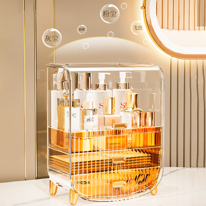 Fengqian caja cosmética transparente de lujo ligero con tapa caja de almacenamiento a prueba de polvo joyería estante de almacenamiento de escritorio ceja lápiz en polvo pastel lápiz labial